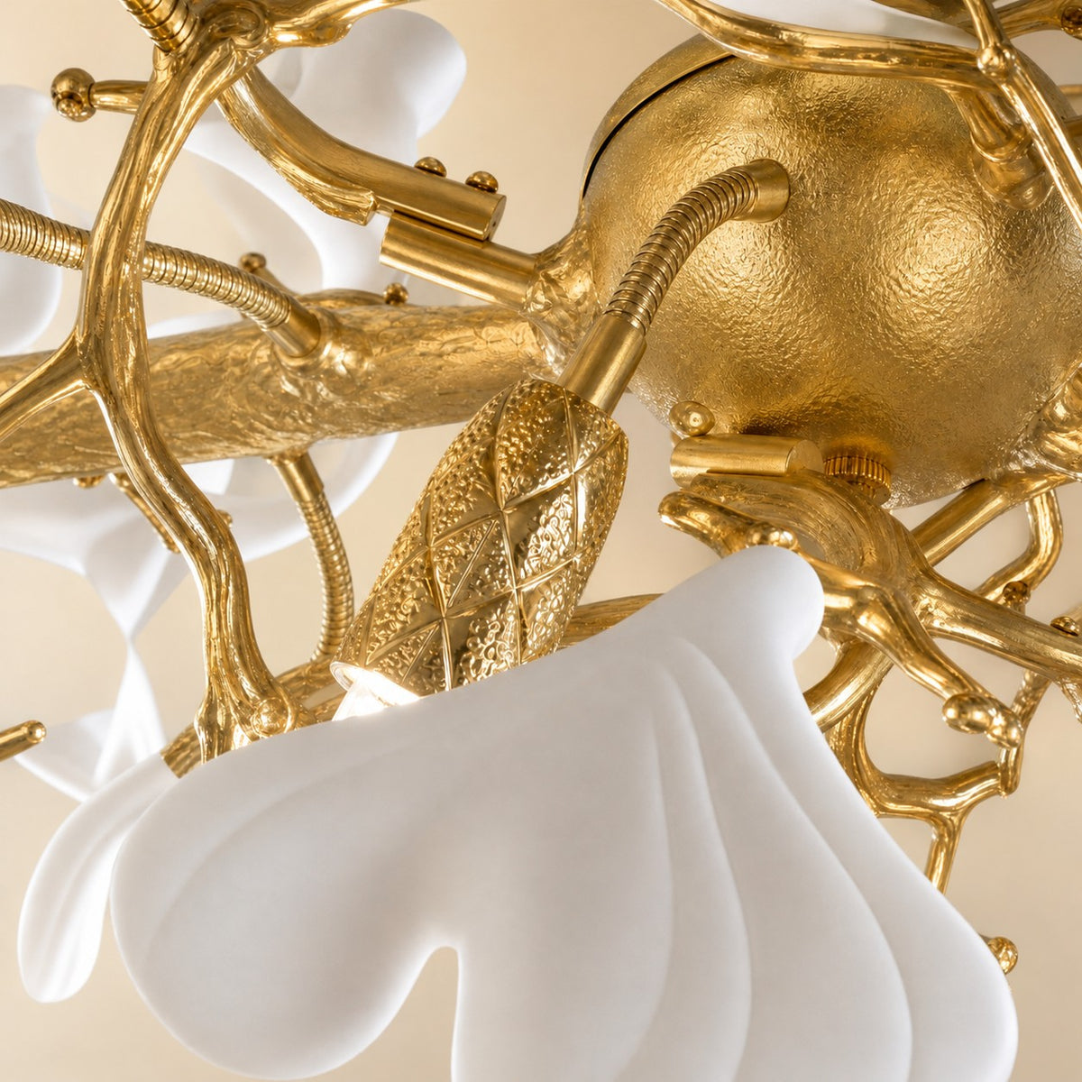 Gold Metal and White Floral Branch LED Chandelier