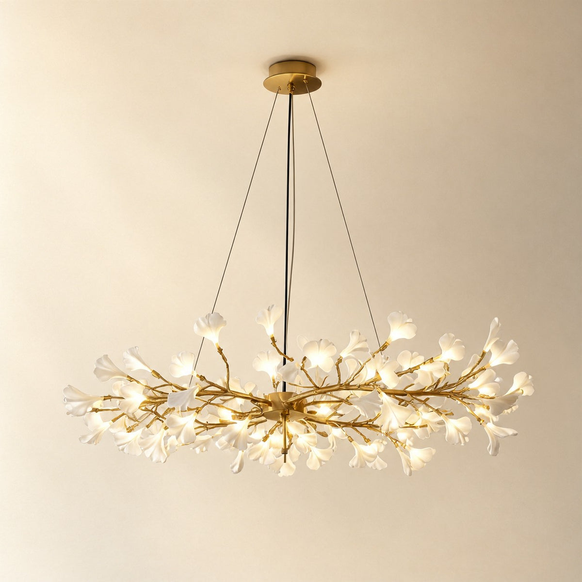Gold Metal and White Floral Branch LED Chandelier