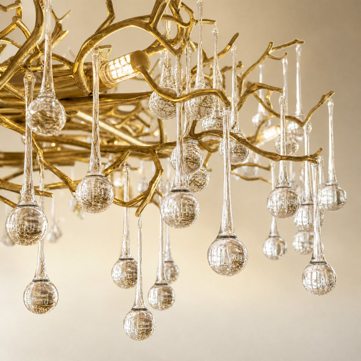 Gold Metal Branch Crystal Raindrop Chandelier