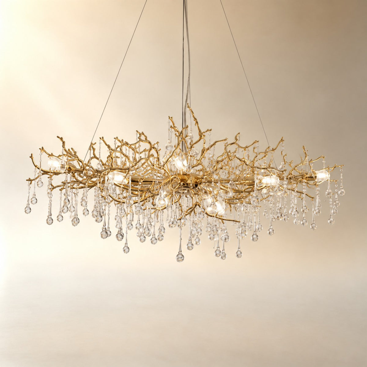 Gold Metal Branch Crystal Raindrop Chandelier