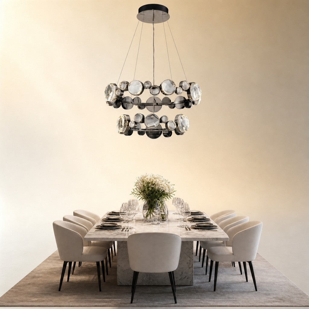 Gwevin Two Ring Modern Crystal Chandelier