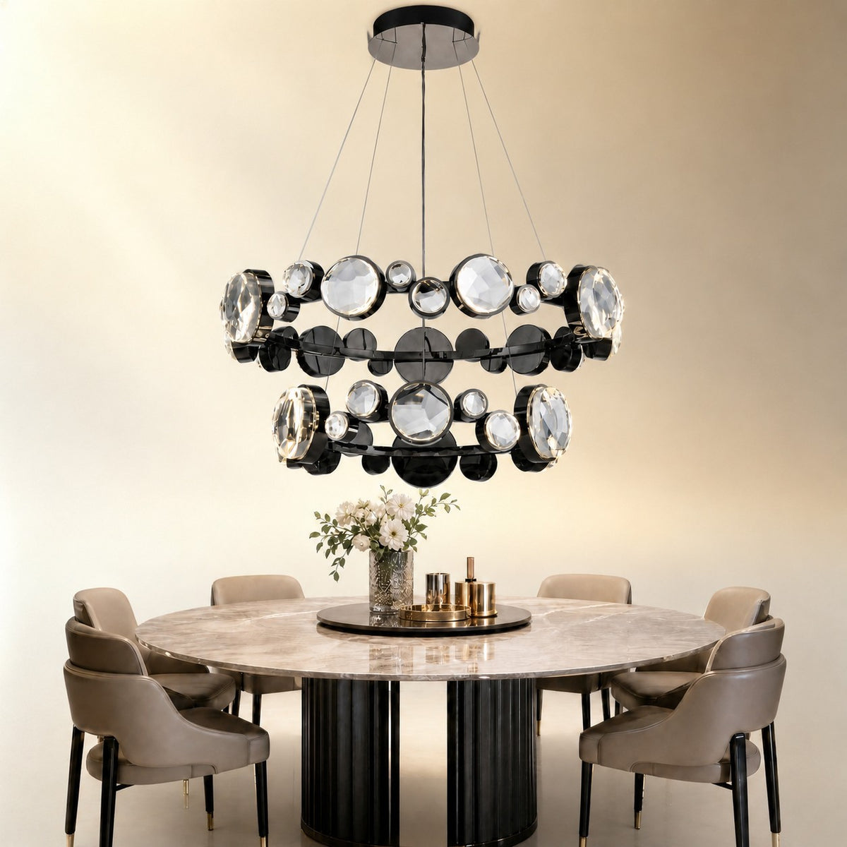 Gwevin Two Ring Modern Crystal Chandelier
