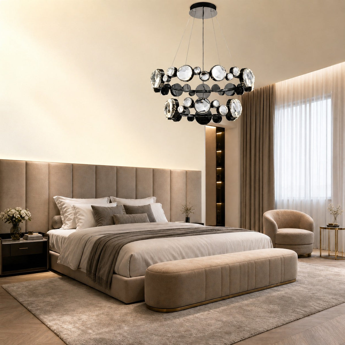 Gwevin Two Ring Modern Crystal Chandelier