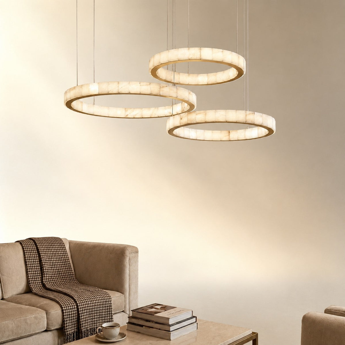 Haerior Triple-Ring Alabaster Chandelier