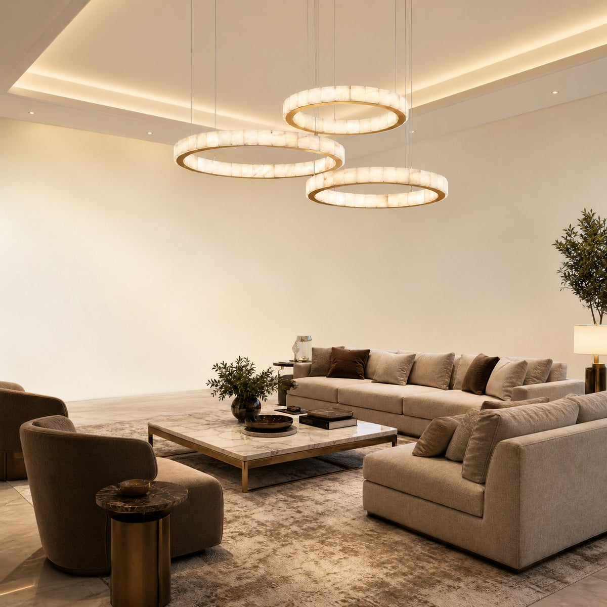 Haerior Triple-Ring Alabaster Chandelier