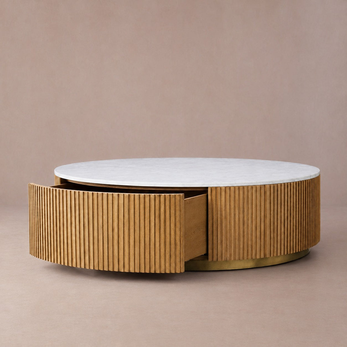 Happyarcadian Stone Top Round Storage Coffee Table