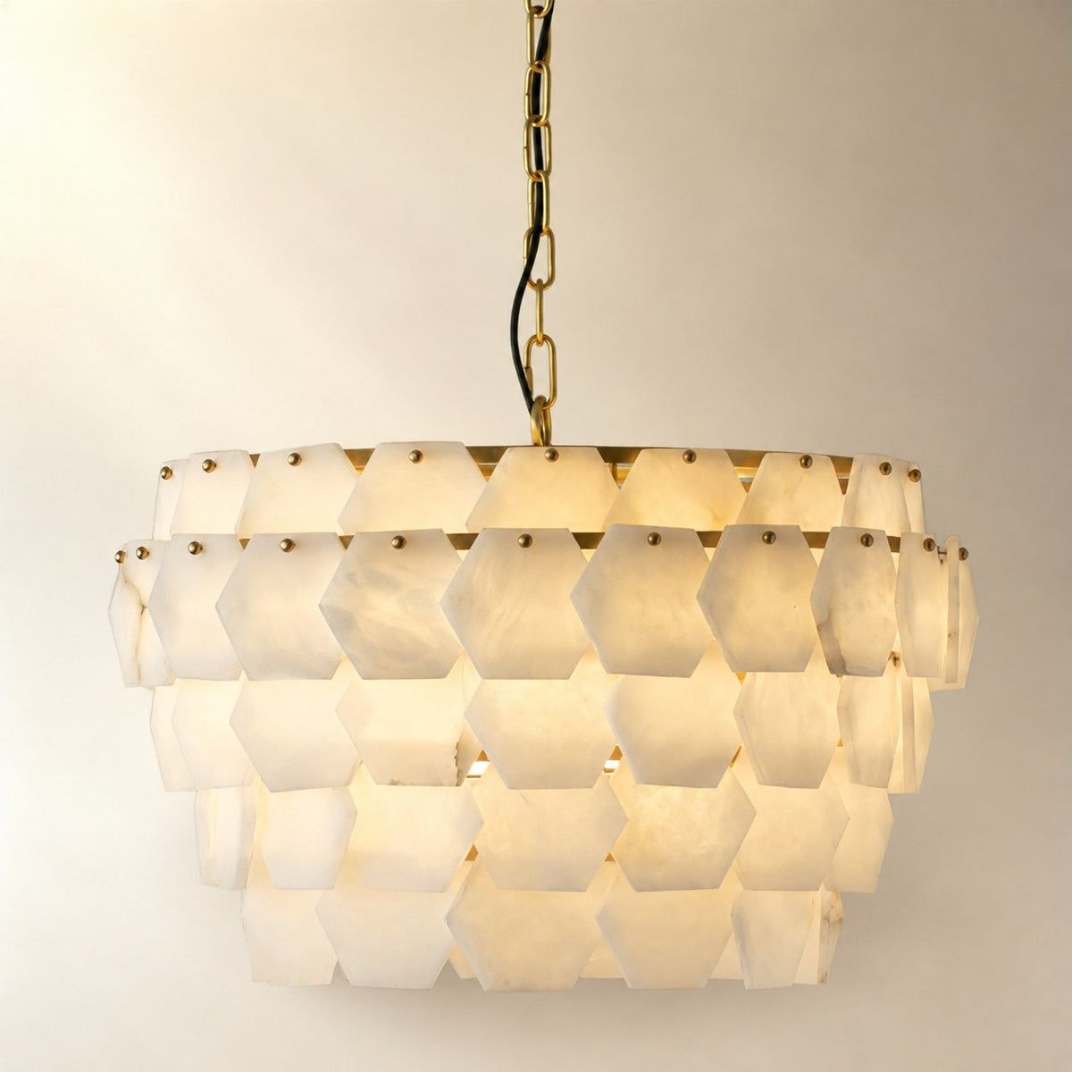 Hexa Cloud Gold & White Alabaster Pendant Light– 23.6" Diameter