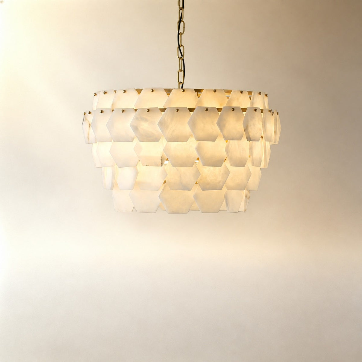 Hexa Cloud Gold & White Alabaster Pendant Light– 23.6" Diameter