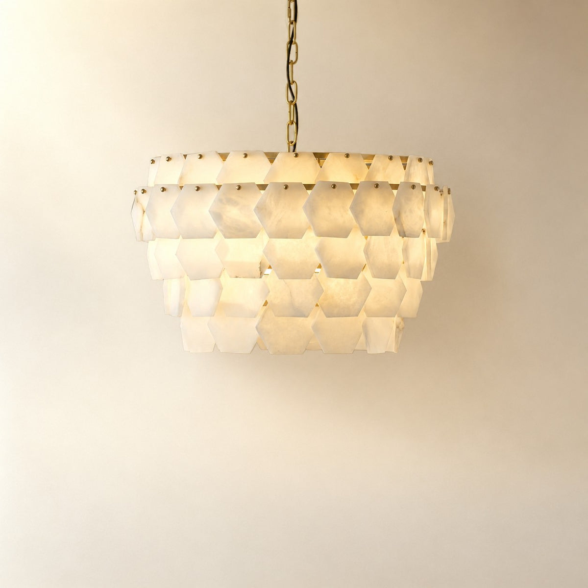 Hexa Cloud Gold & White Alabaster Pendant Light– 23.6" Diameter