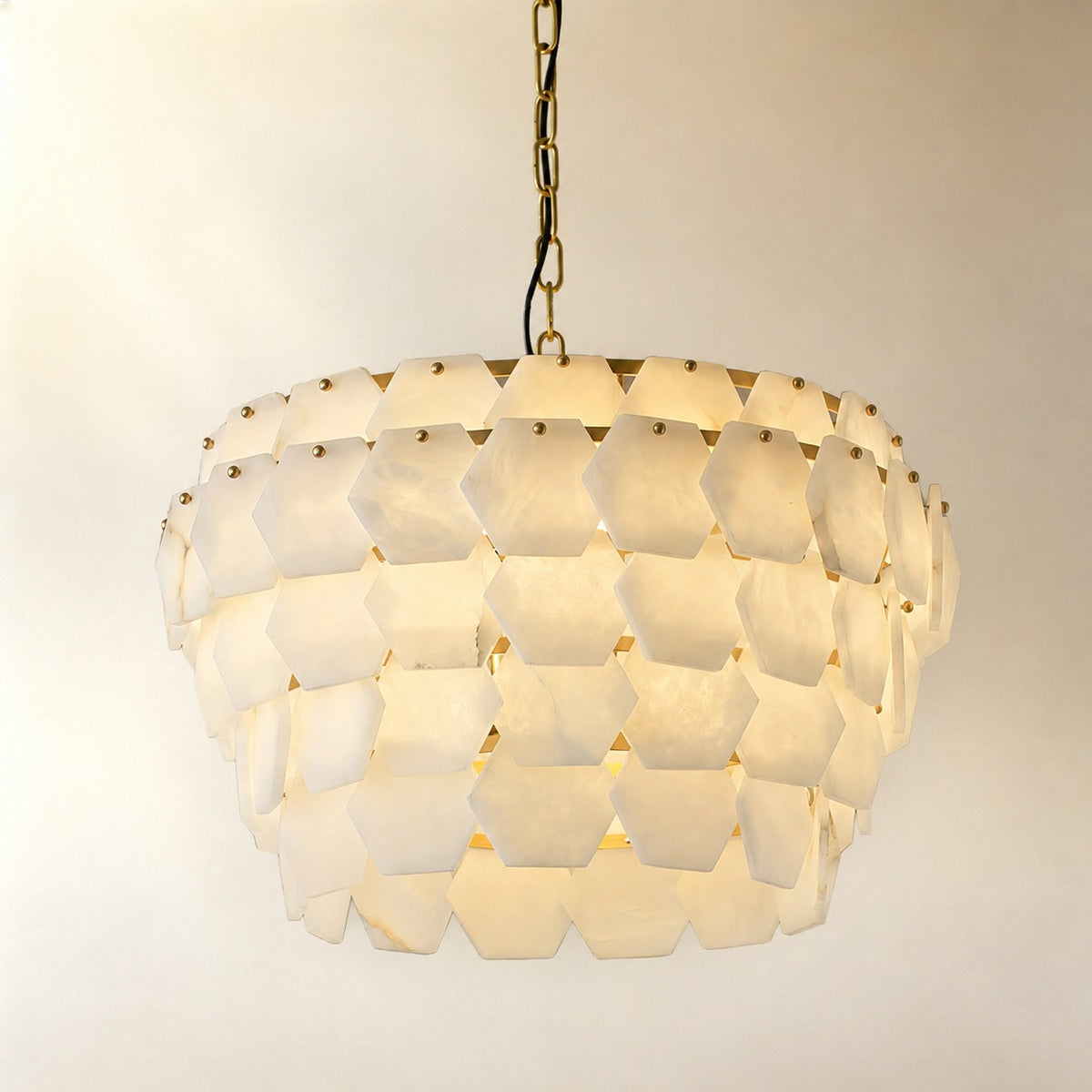 Hexa Cloud Gold & White Alabaster Pendant Light– 23.6" Diameter