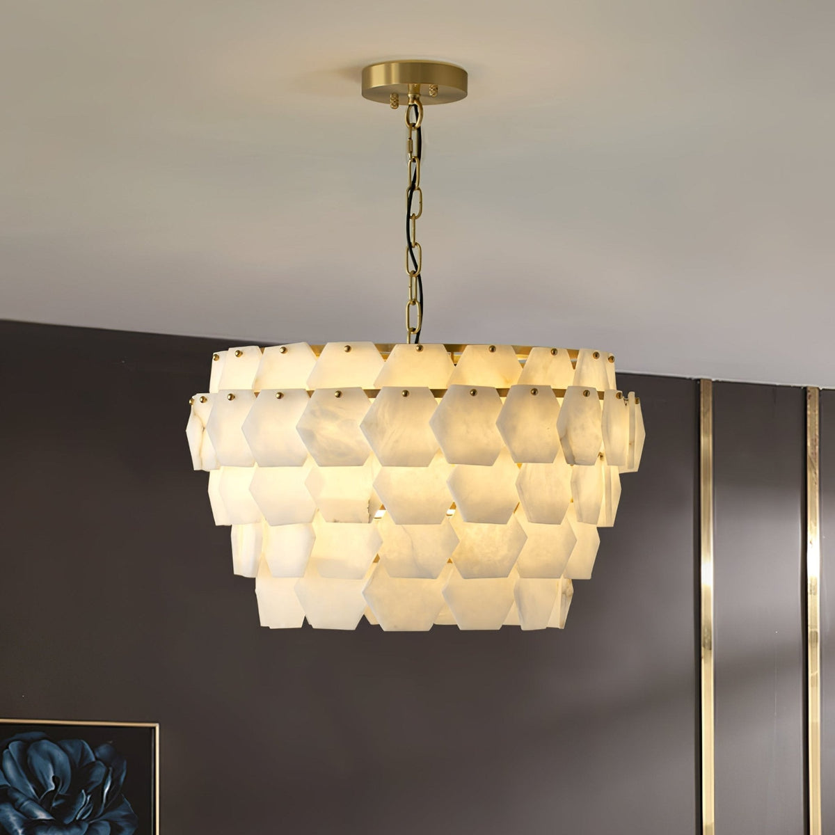 Hexa Cloud Gold & White Alabaster Pendant Light– 23.6" Diameter