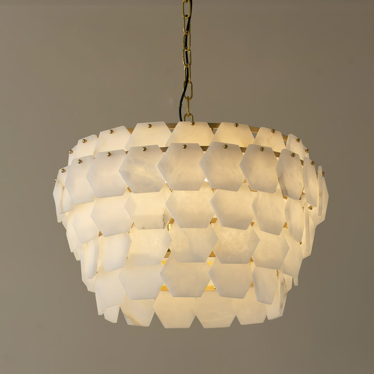 Hexa Cloud Gold & White Alabaster Pendant Light– 23.6" Diameter