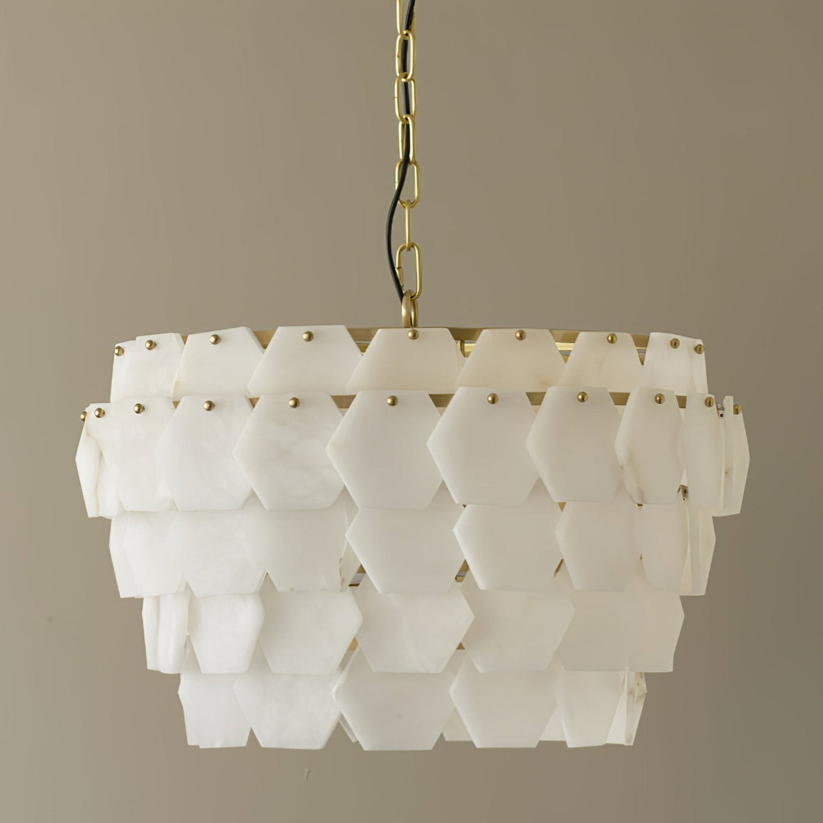 Hexa Cloud Gold & White Alabaster Pendant Light– 23.6" Diameter