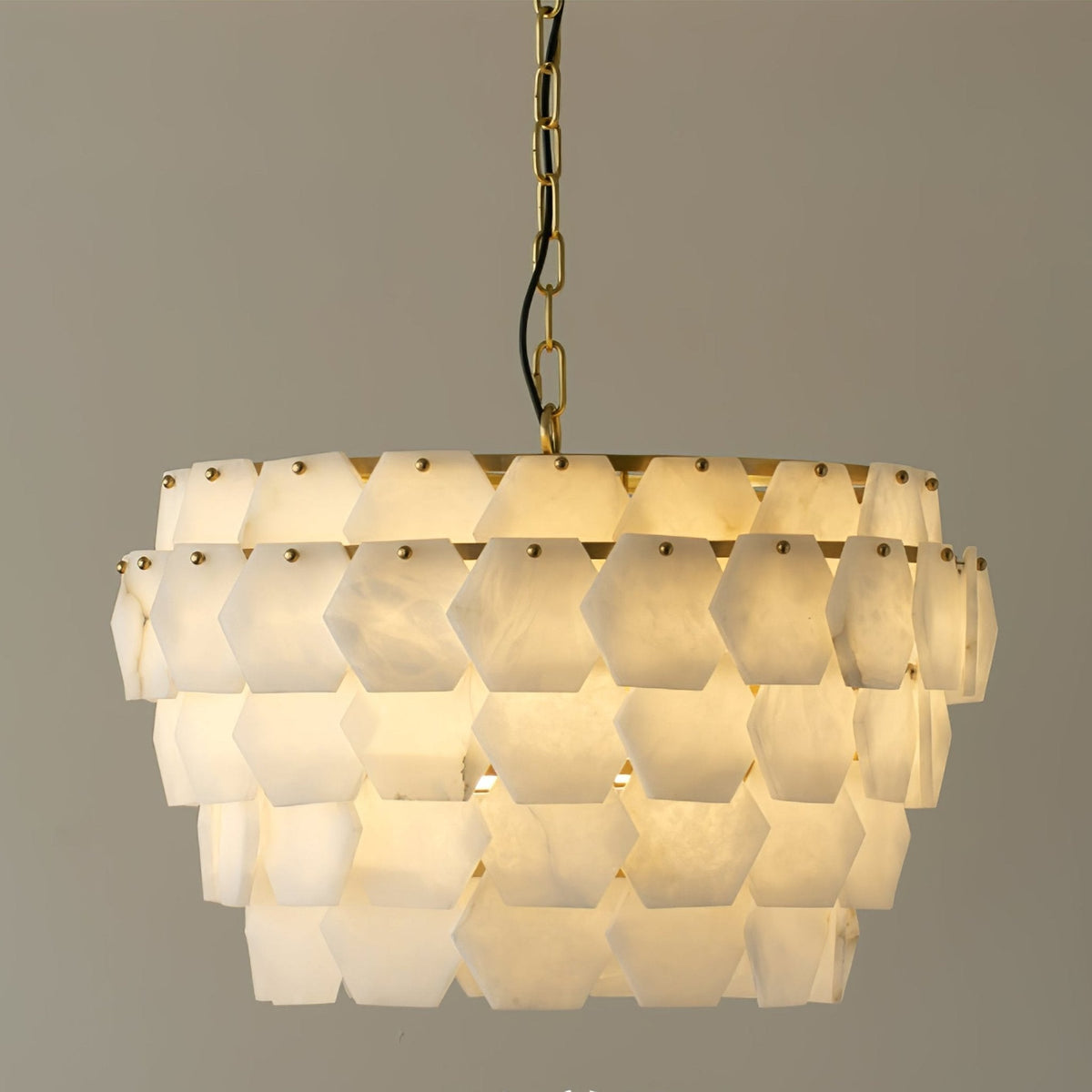 Hexa Cloud Gold & White Alabaster Pendant Light– 23.6" Diameter