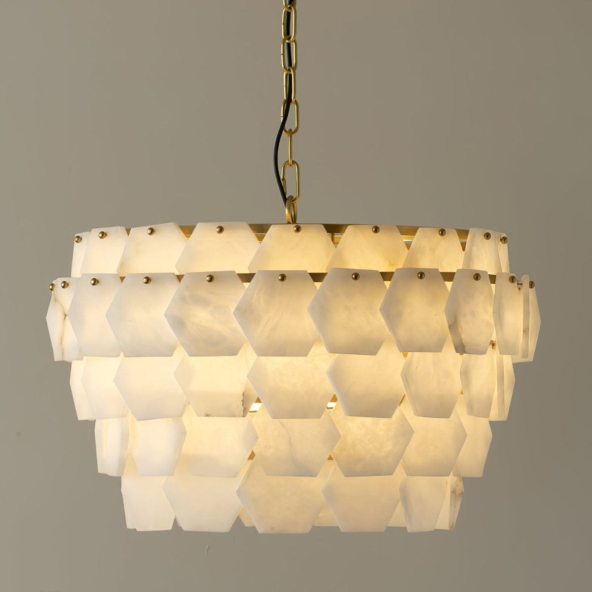 Hexa Cloud Gold & White Alabaster Pendant Light– 23.6" Diameter