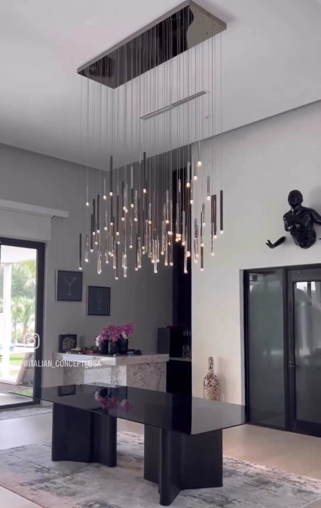 Bellini Rectangular Tubular Pendant Light Chandelier - Merlin Lamps