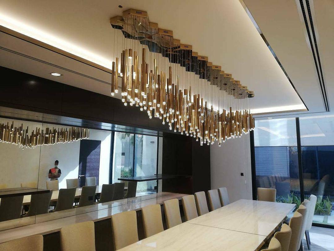 Bellini Rectangular Tri-Tone Tubular Pendant Light Chandelier - Merlin Lamps