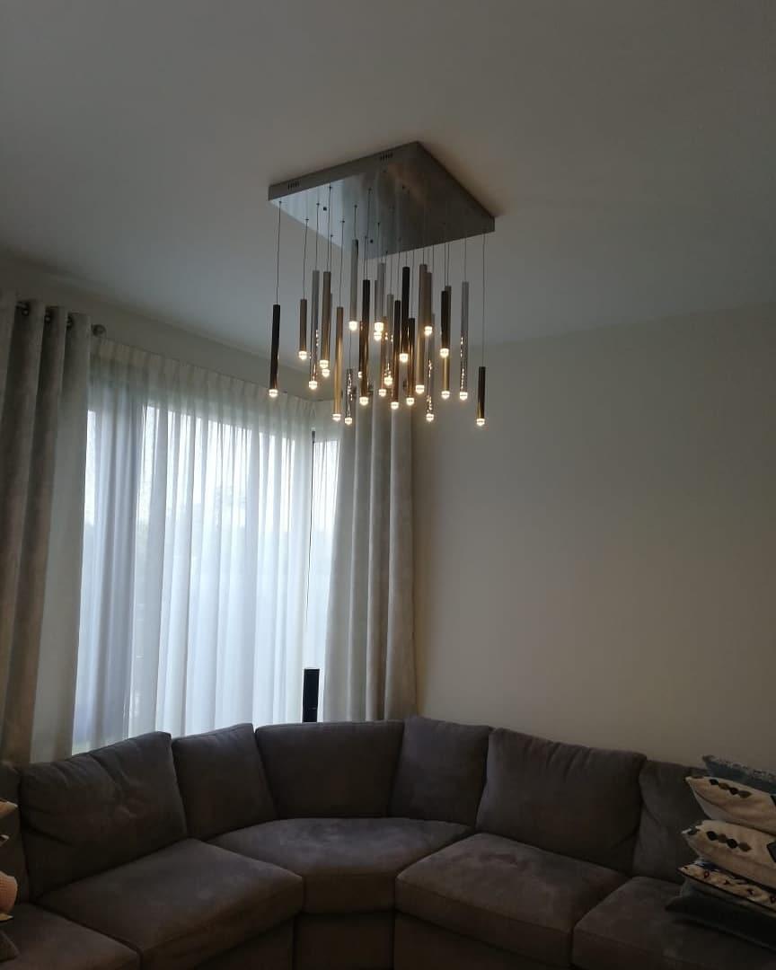 Bellini Rectangular Tri-Tone Tubular Pendant Light Chandelier - Merlin Lamps