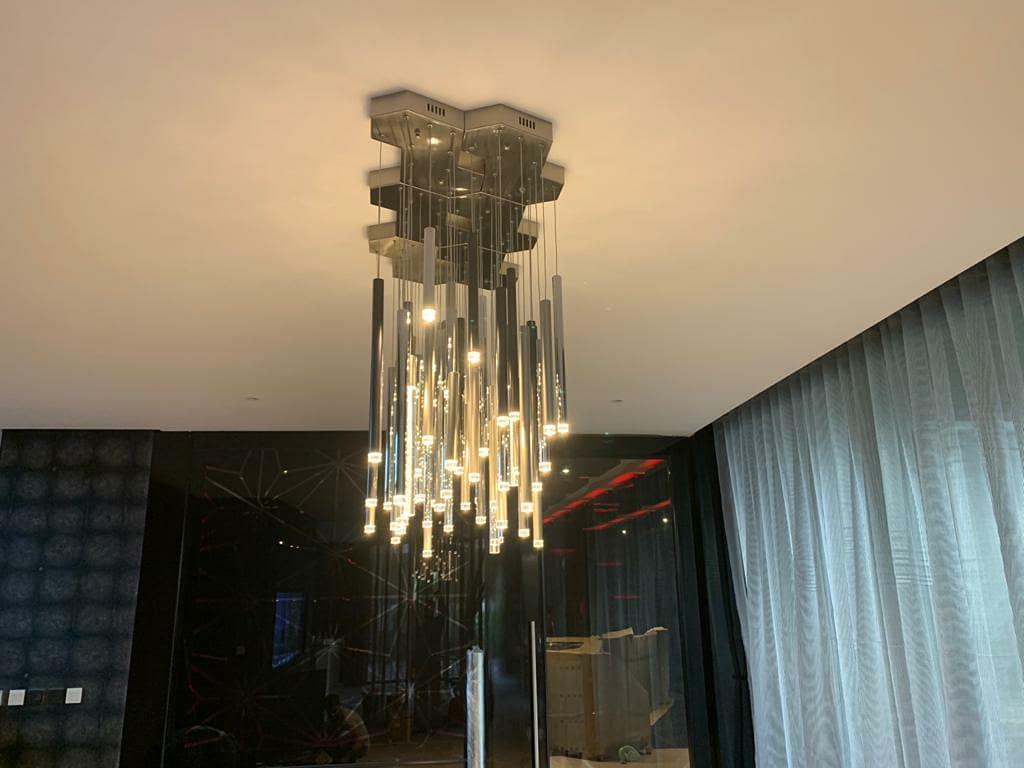 Bellini Rectangular Tri-Tone Tubular Pendant Light Chandelier - Merlin Lamps