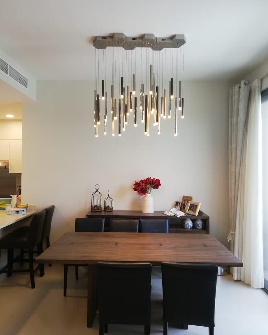 Bellini Rectangular Tri-Tone Tubular Pendant Light Chandelier - Merlin Lamps