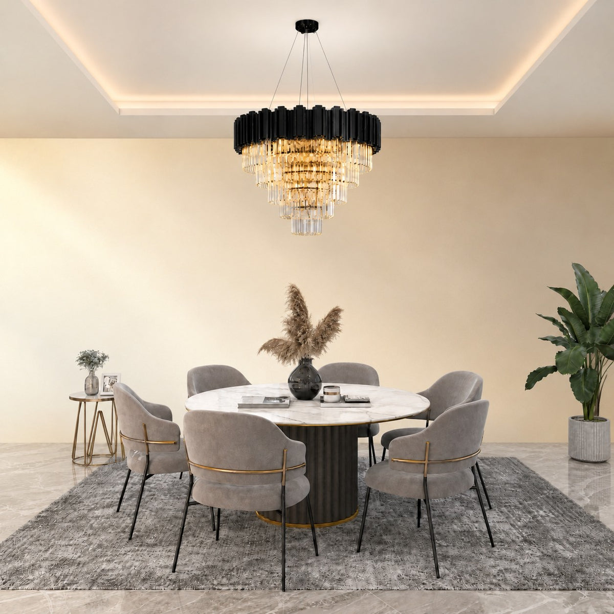 Inverted Triangle Crystal Round Pendant 700 - Black