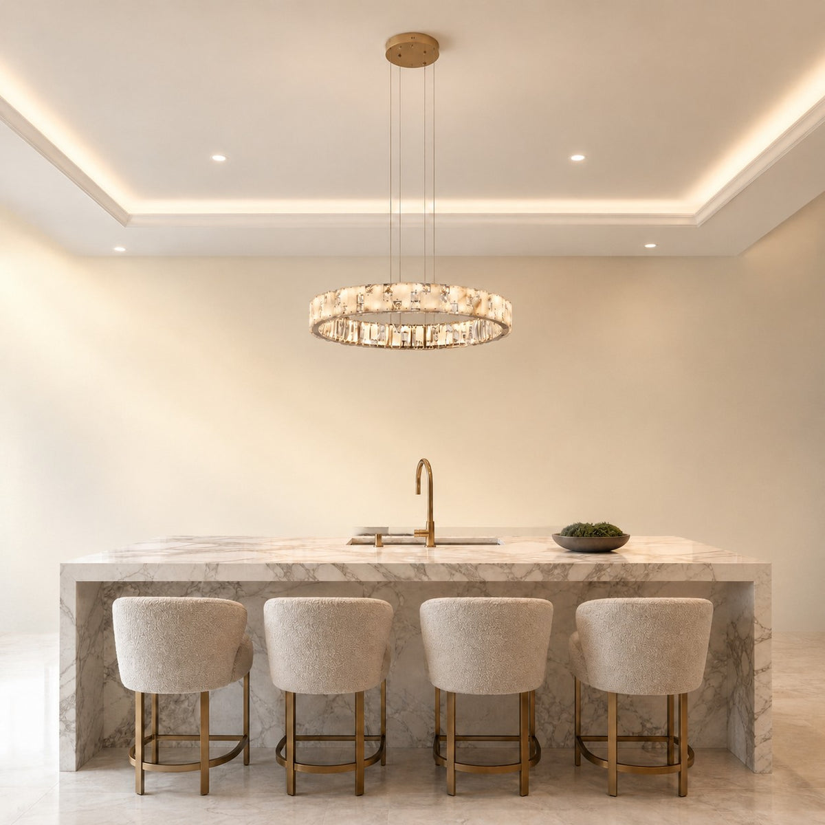 Isavan Crystal&Alabaster Round Ring Chandelier