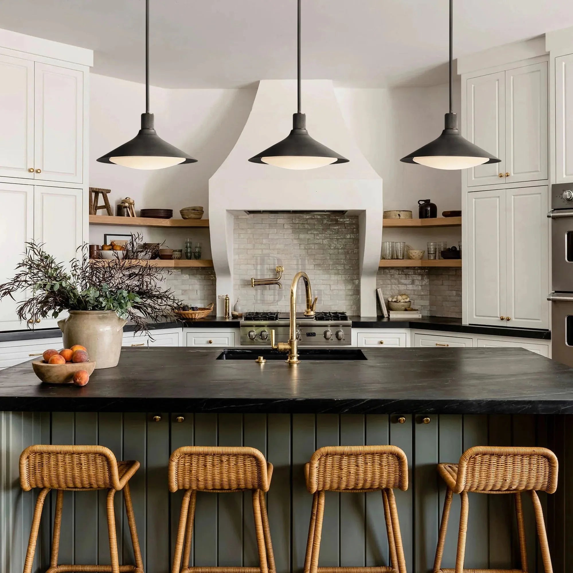 Kennon Tapered Brass Pendant with Milk Glass Shade
