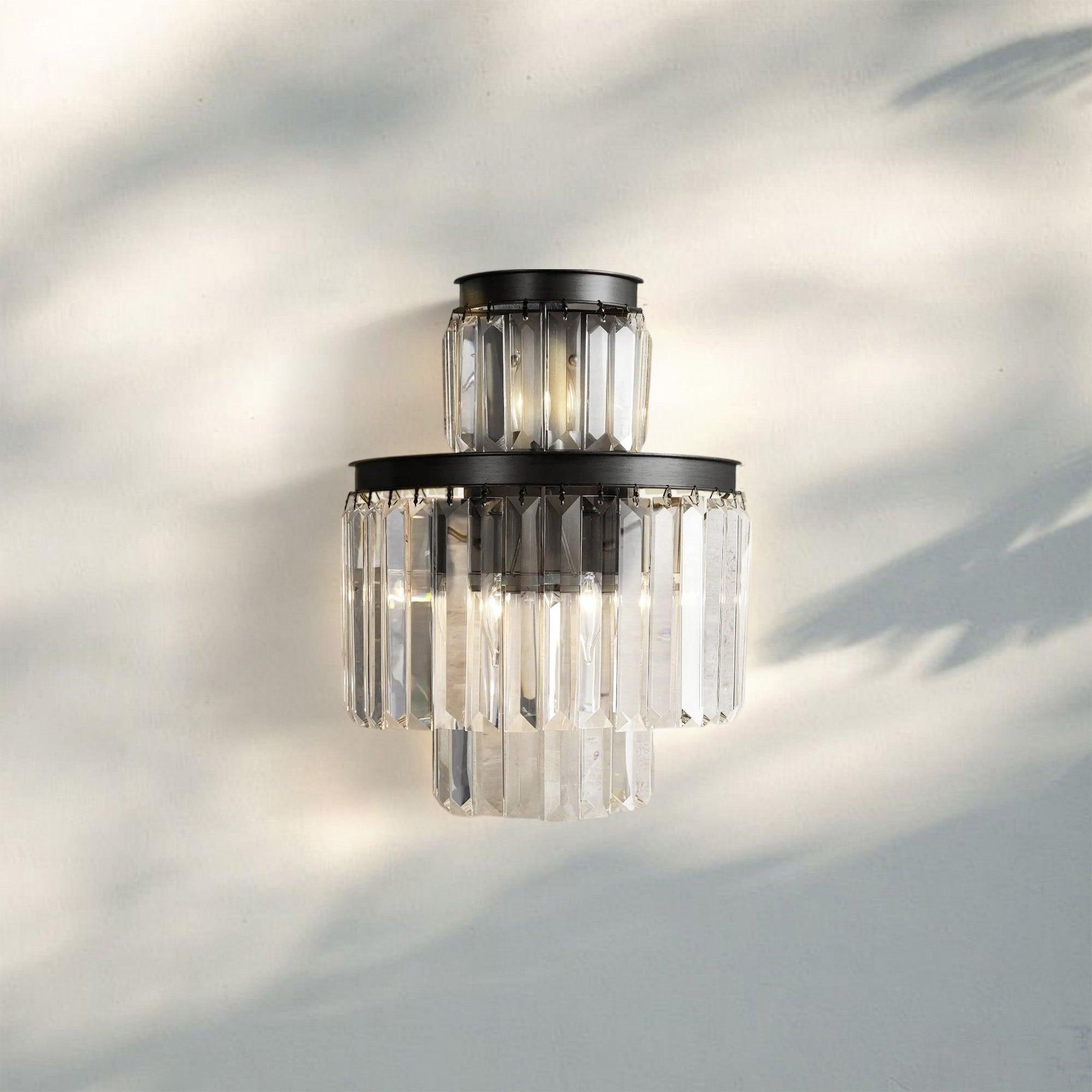 Leyland 3-Light French Art Deco Crystal Wall Sconce Brass Bronze