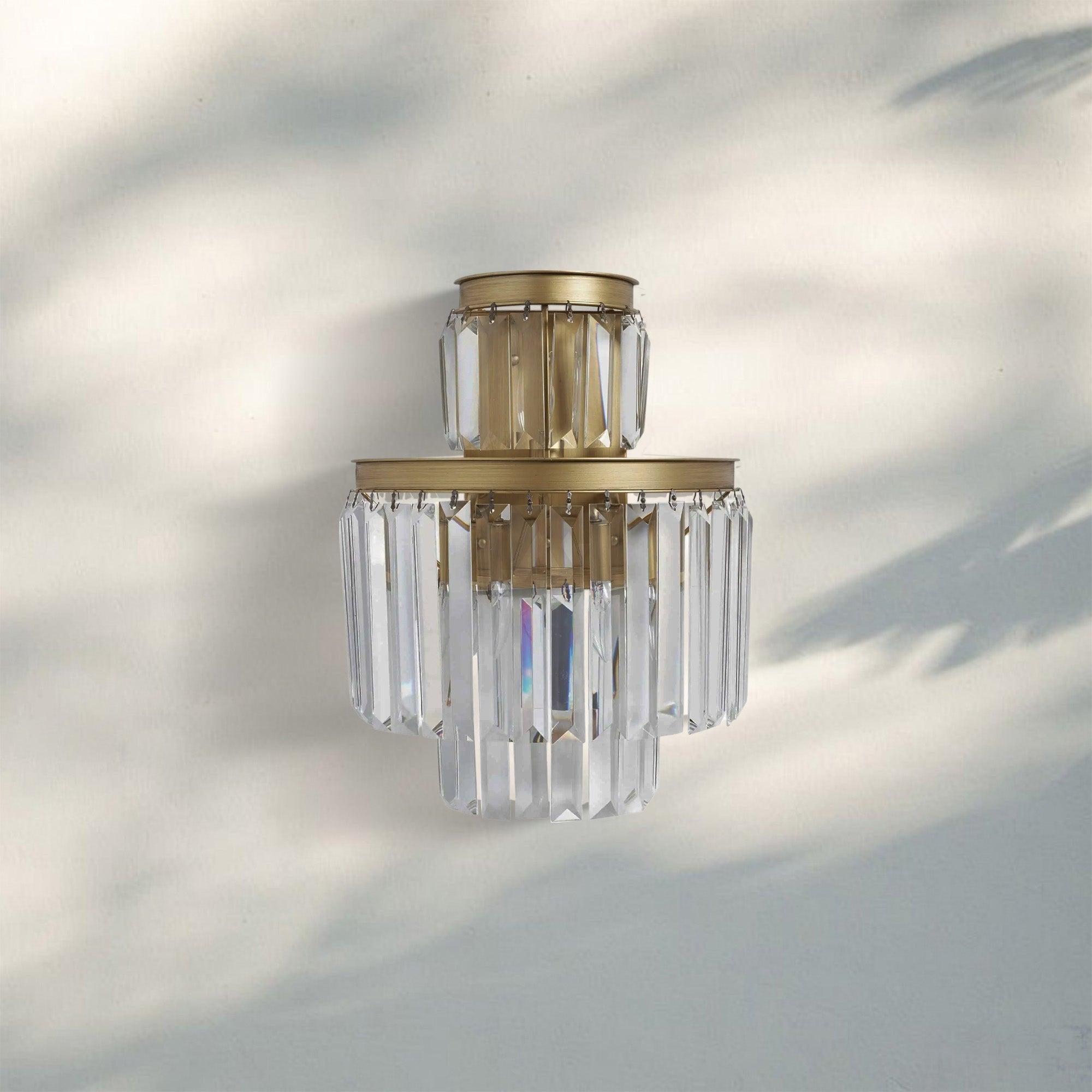 Leyland 3-Light French Art Deco Crystal Wall Sconce Brass Bronze