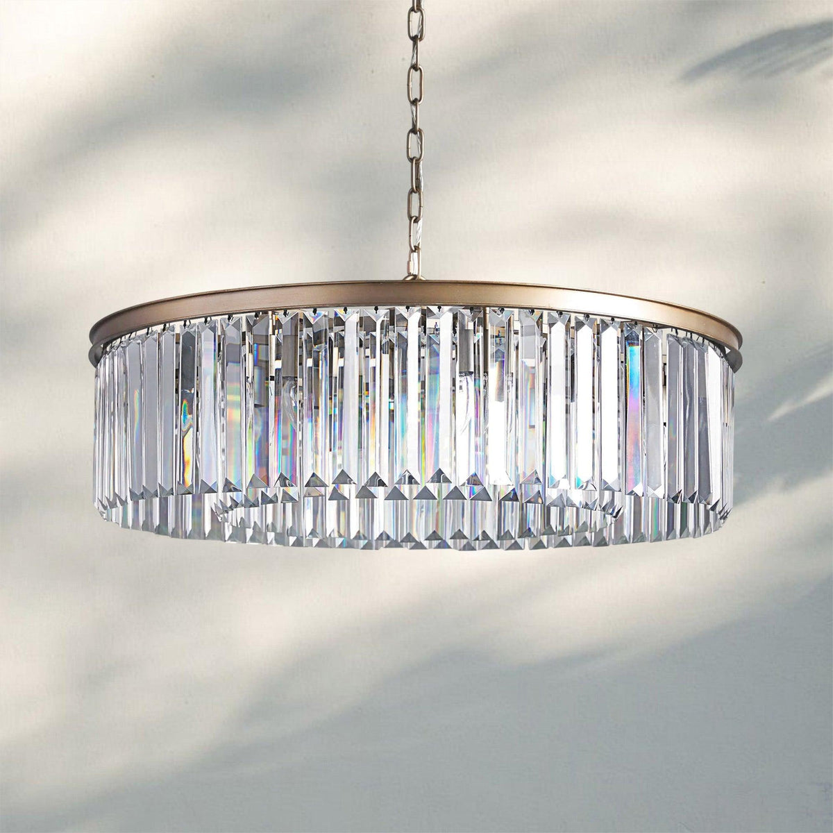 Leyland Crystal Round Chandelier Art Deco K9 Glass Iron Frame