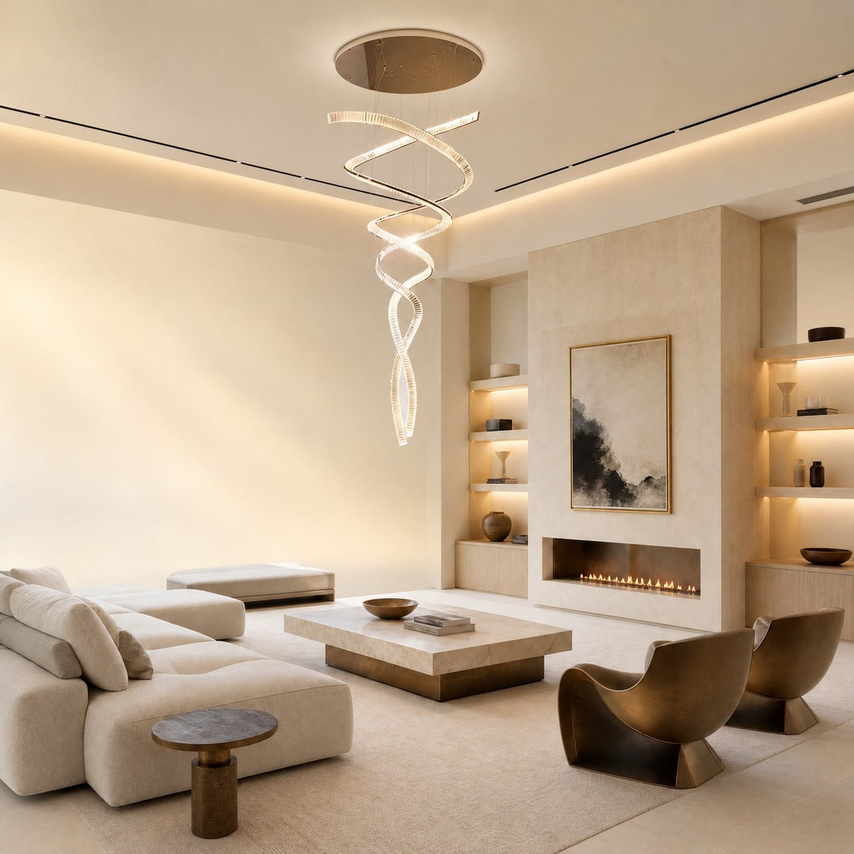 Long Spiral Crystal Chandelier with Stainless Steel Frame