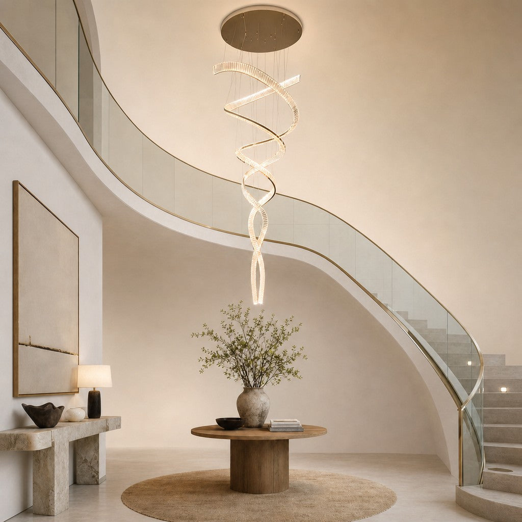 Long Spiral Crystal Chandelier with Stainless Steel Frame