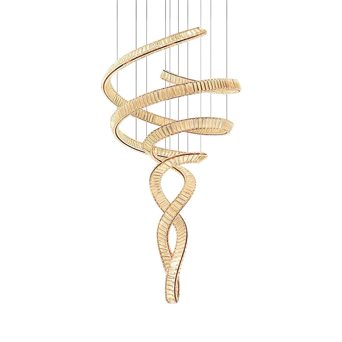 Long Spiral Crystal Chandelier with Stainless Steel Frame