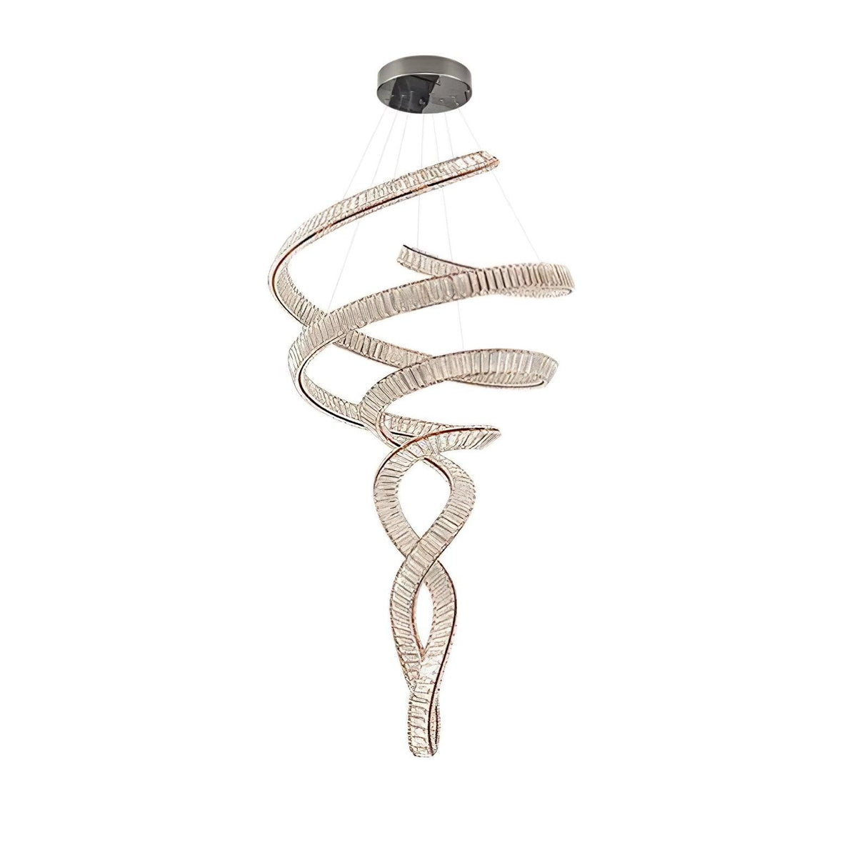 Long Spiral Crystal Chandelier with Stainless Steel Frame