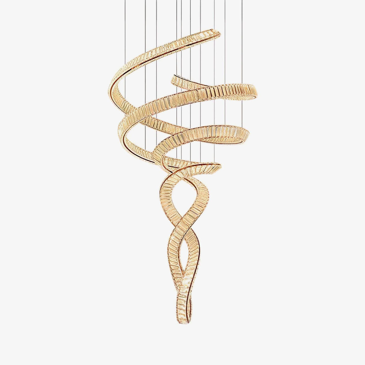 Long Spiral Crystal Chandelier with Stainless Steel Frame