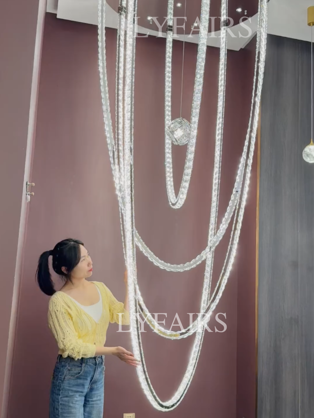 Luxury U-shaped Crystal Chandelier for High Ceilings