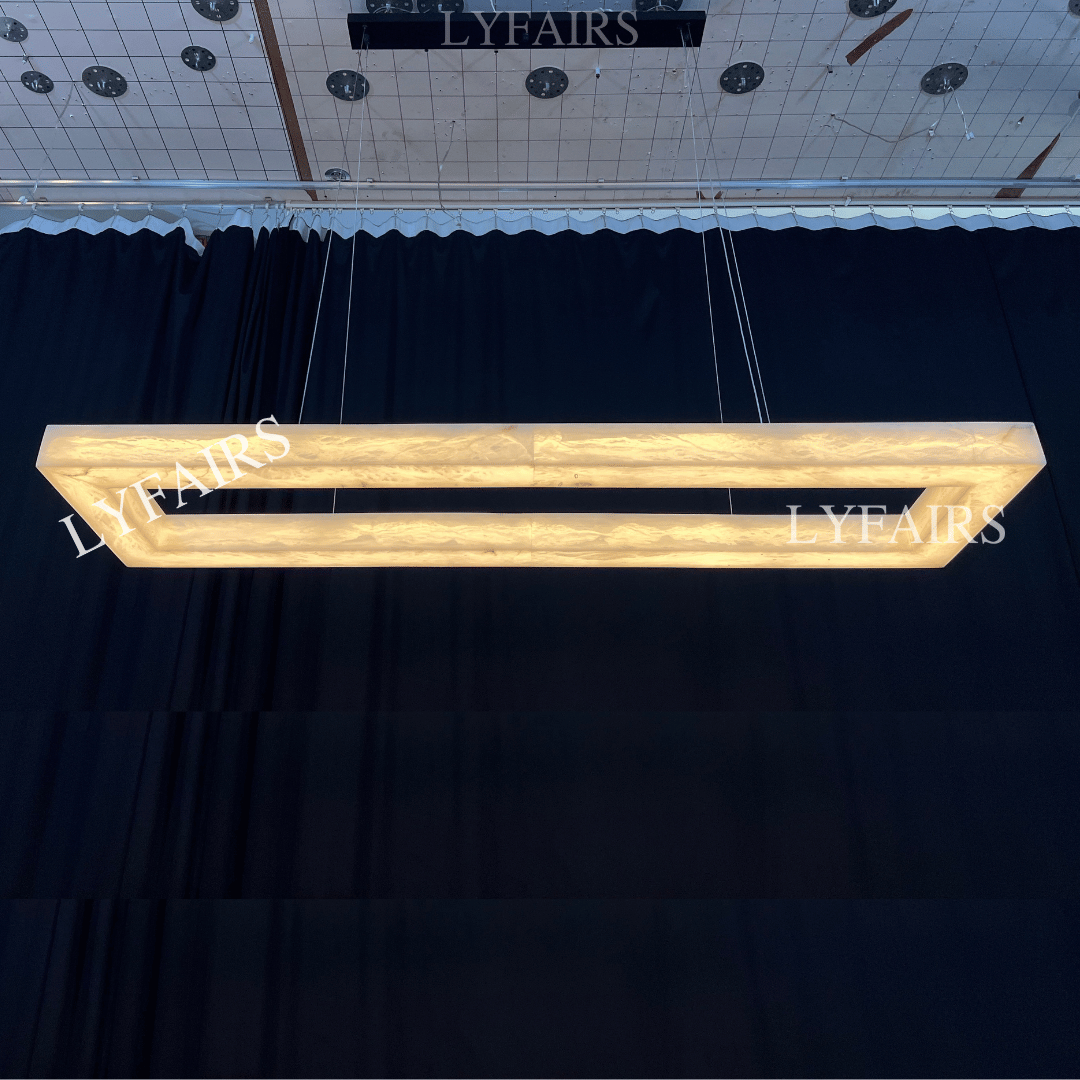 Modern Rectangular Alabaster Chandelier for Dining Room