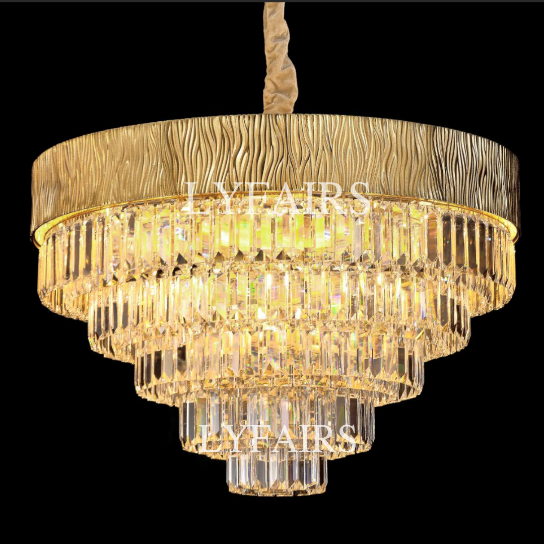 Modern Gold Round/Oval Light Luxury Ceiling Crystal Chandelier Set for Living Room/Dining Room