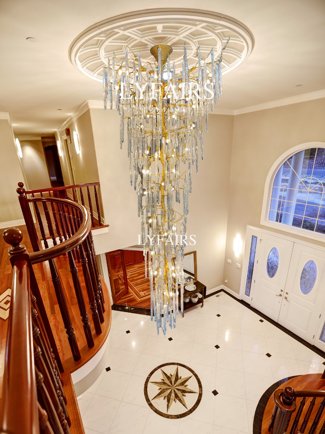Extra Large Brass Tree Branch Bubble Glass Drops Chandelier for Foyer/Living Room