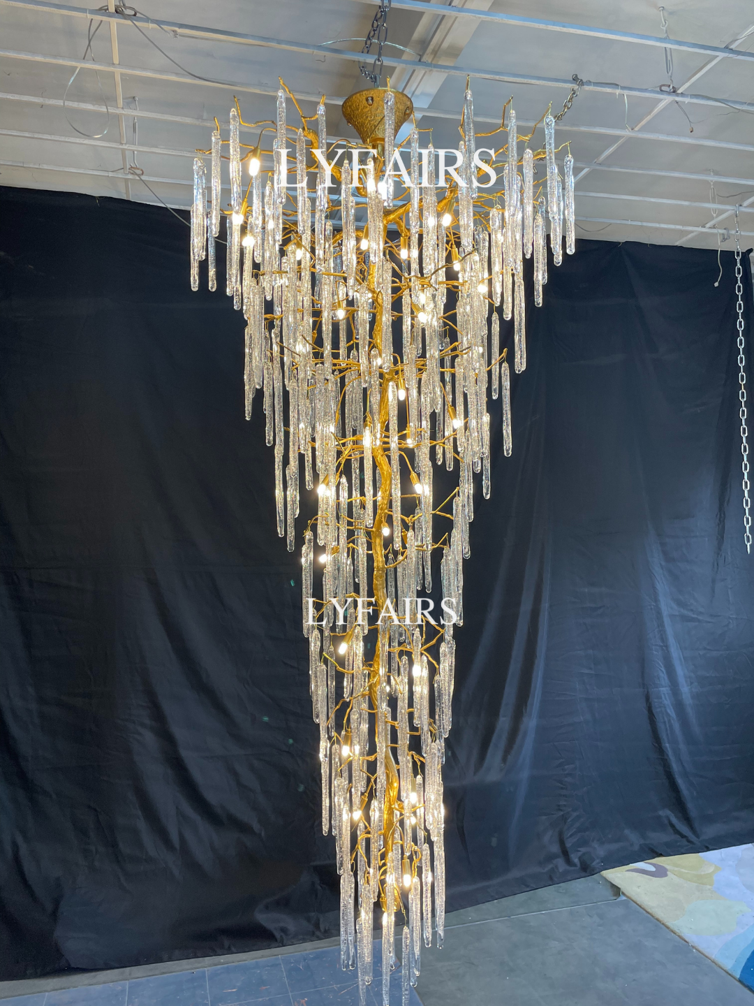 Extra Large Brass Tree Branch Bubble Glass Drops Chandelier for Foyer/Living Room