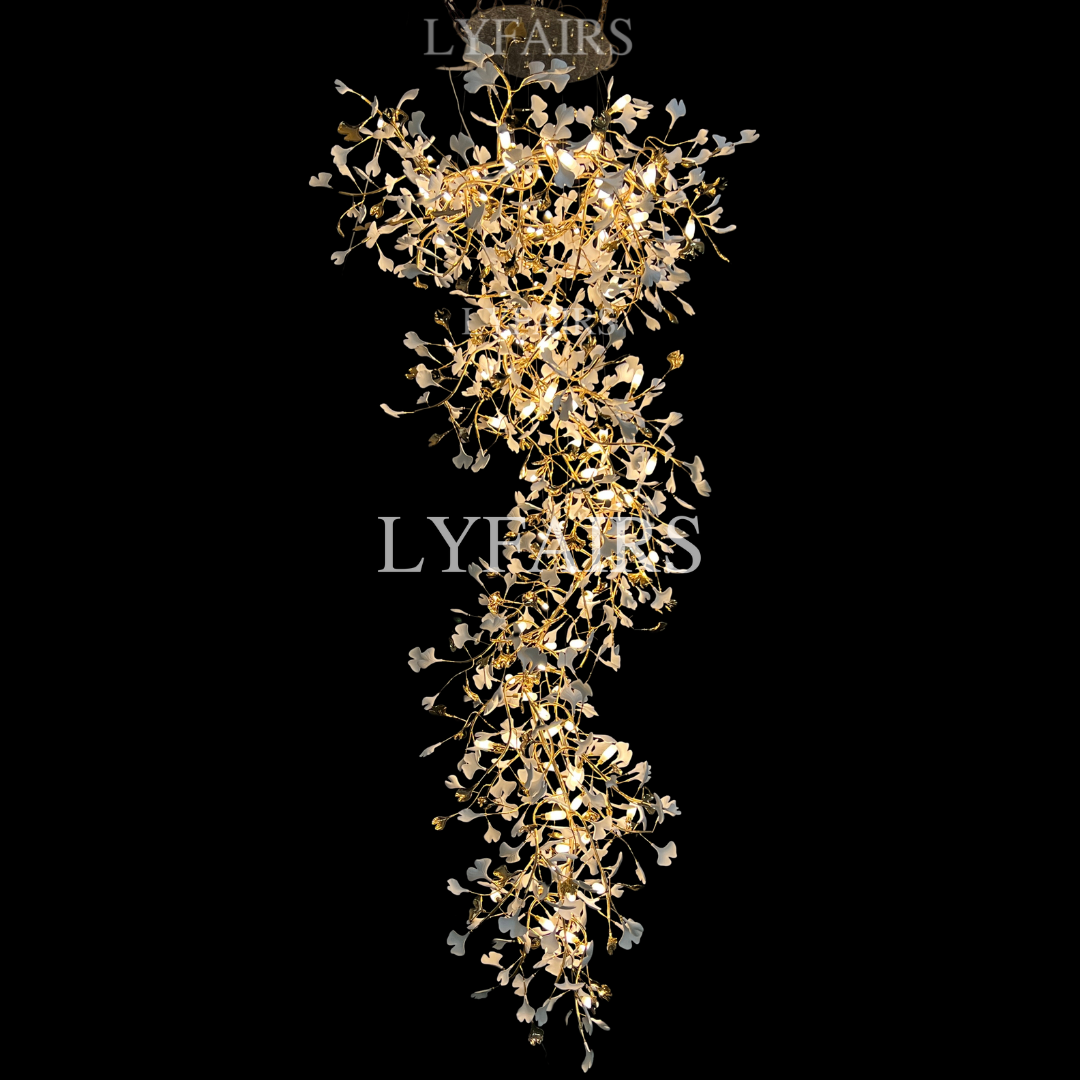 Extra Large Ceramics Ginkgo Leaves Twig Chandelier for High Ceiling Living Room/Hotel Hall