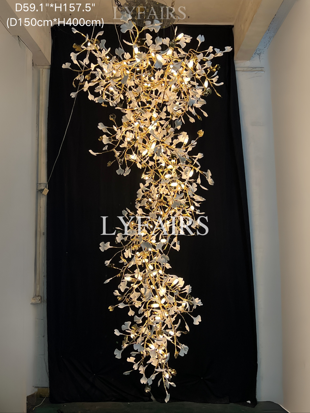 Extra Large Ceramics Ginkgo Leaves Twig Chandelier for High Ceiling Living Room/Hotel Hall