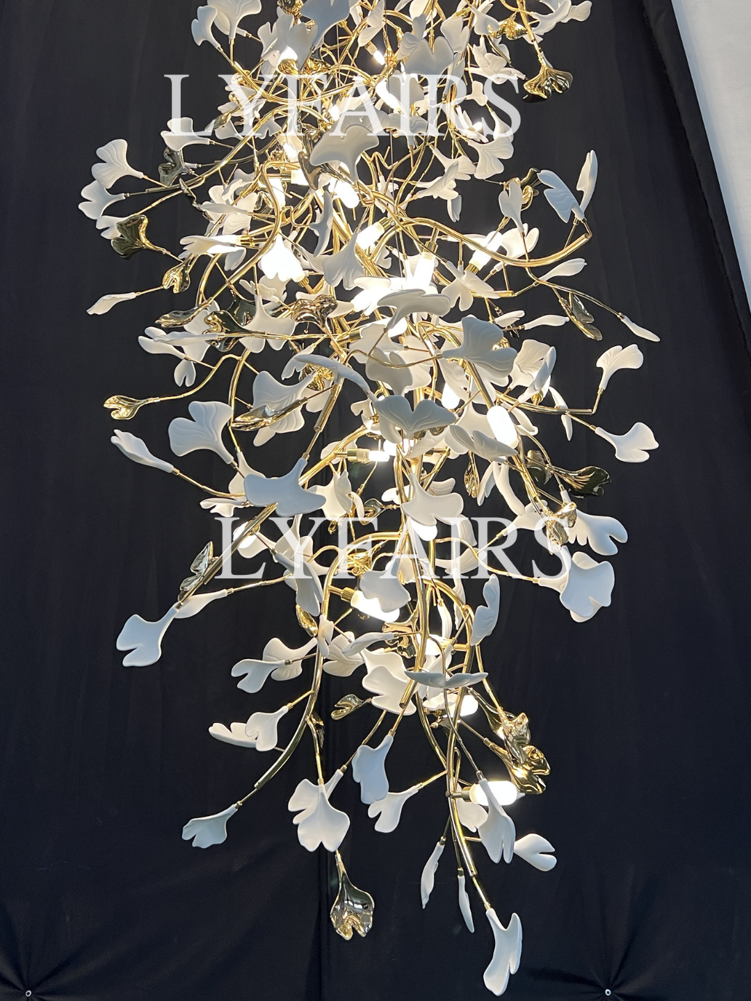 Extra Large Ceramics Ginkgo Leaves Twig Chandelier for High Ceiling Living Room/Hotel Hall