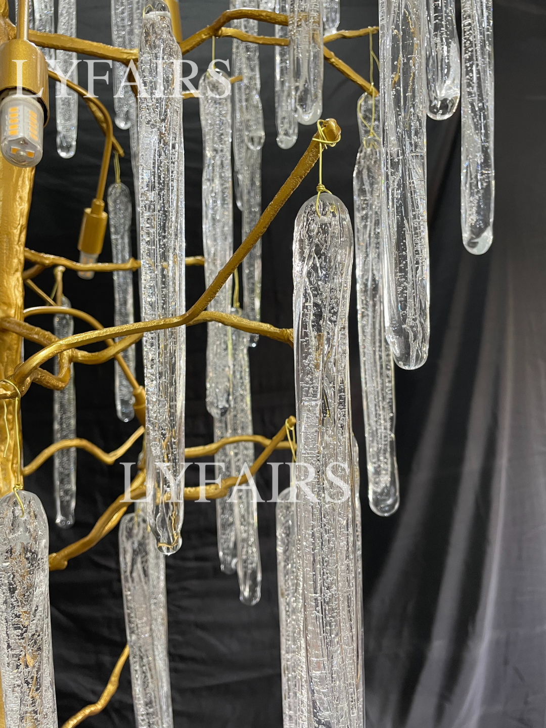 Extra Large Brass Tree Branch Bubble Glass Drops Chandelier for Foyer/Living Room
