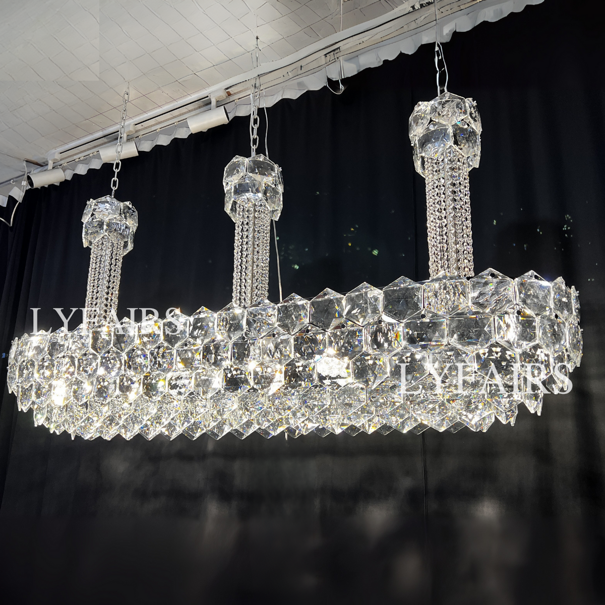 Luxury Linear Hexagonal Crystal Chandelier for Dining Room