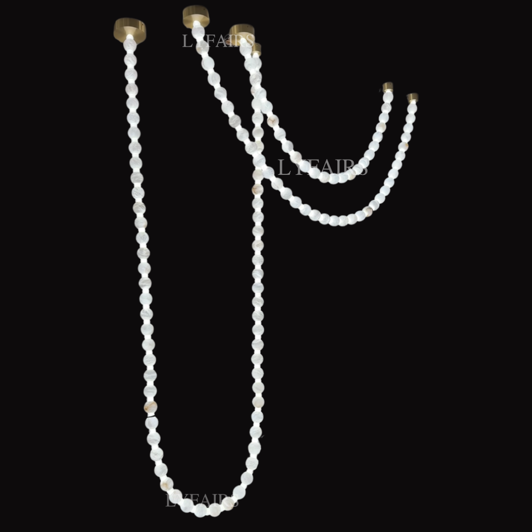 Modern Alabaster Pearl-Chain Pendant Light