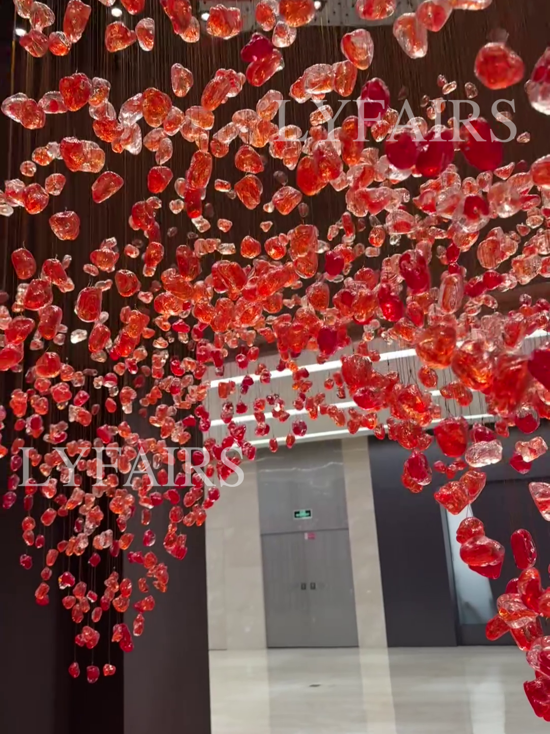 Modern Cascading Red Glazed Glass Stone Art Chandelier for Mansion/Hotel Lobby/Luxury Hall