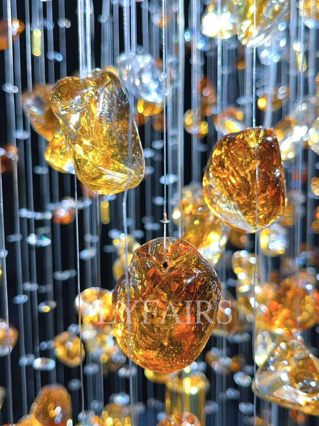 Modern Waterfall Glass Gem Stone&Teardrop Chandelier With Rectangle Canopy for Villa/Hotel/Entryway/Living Room