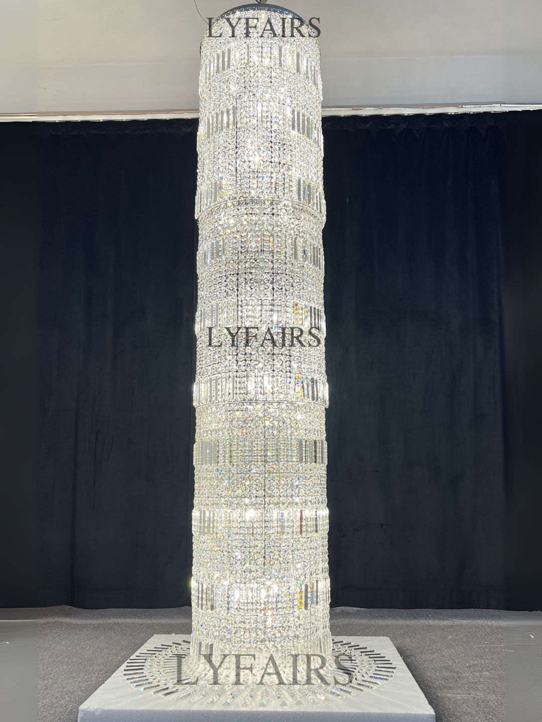 Oversized Art Designer Silver Crystal Long Ceiling Column Waterfall Chandelier