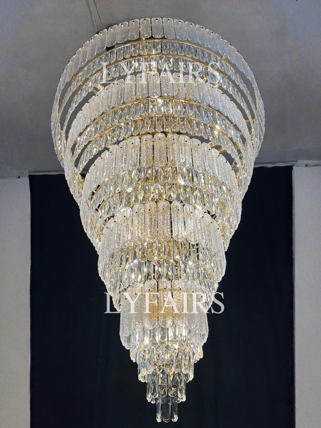 Oversized Multi-layers Luxury Gold Crystal Chandelier For Large Foyer/Hallway/Entryway